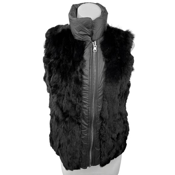 Adrienne Landau Women's Black Reversible Faux Fur Zip Up Puffer Vest Coat Size S - Picture 1 of 7